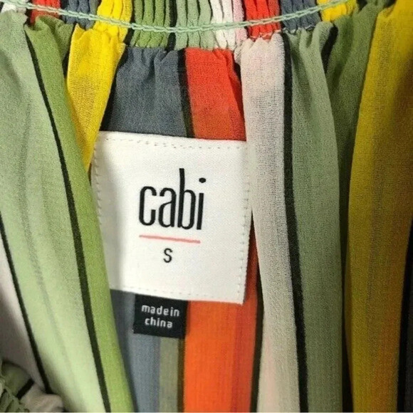 Cabi Maravilla Carnival Rainbow Stripe Off Shoulder Short Sleeve Blouse #5389 S - Picture 4 of 6